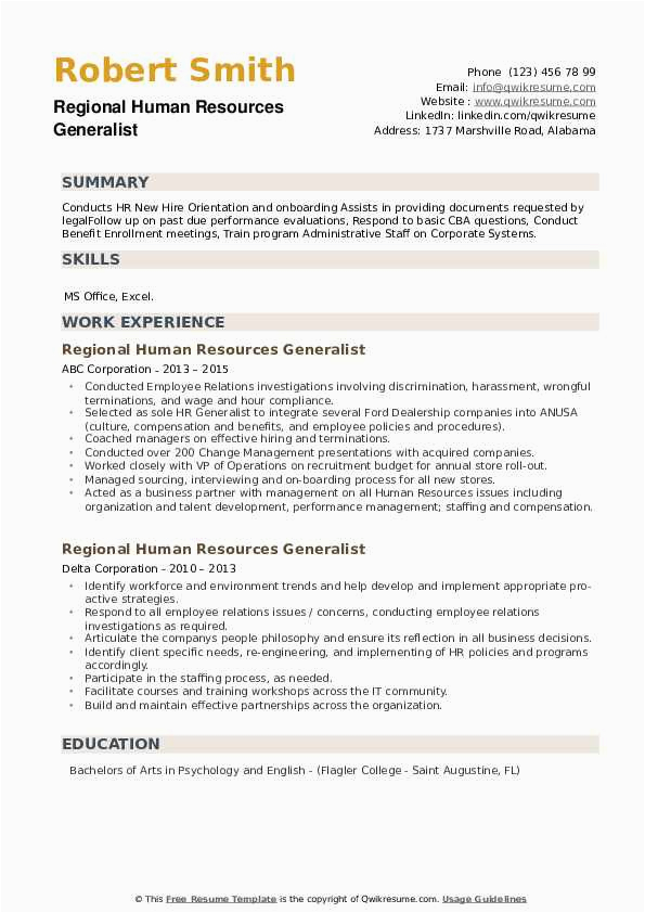 Resume Templates for Human Resources Generalist Regional Human Resources Generalist Resume Samples