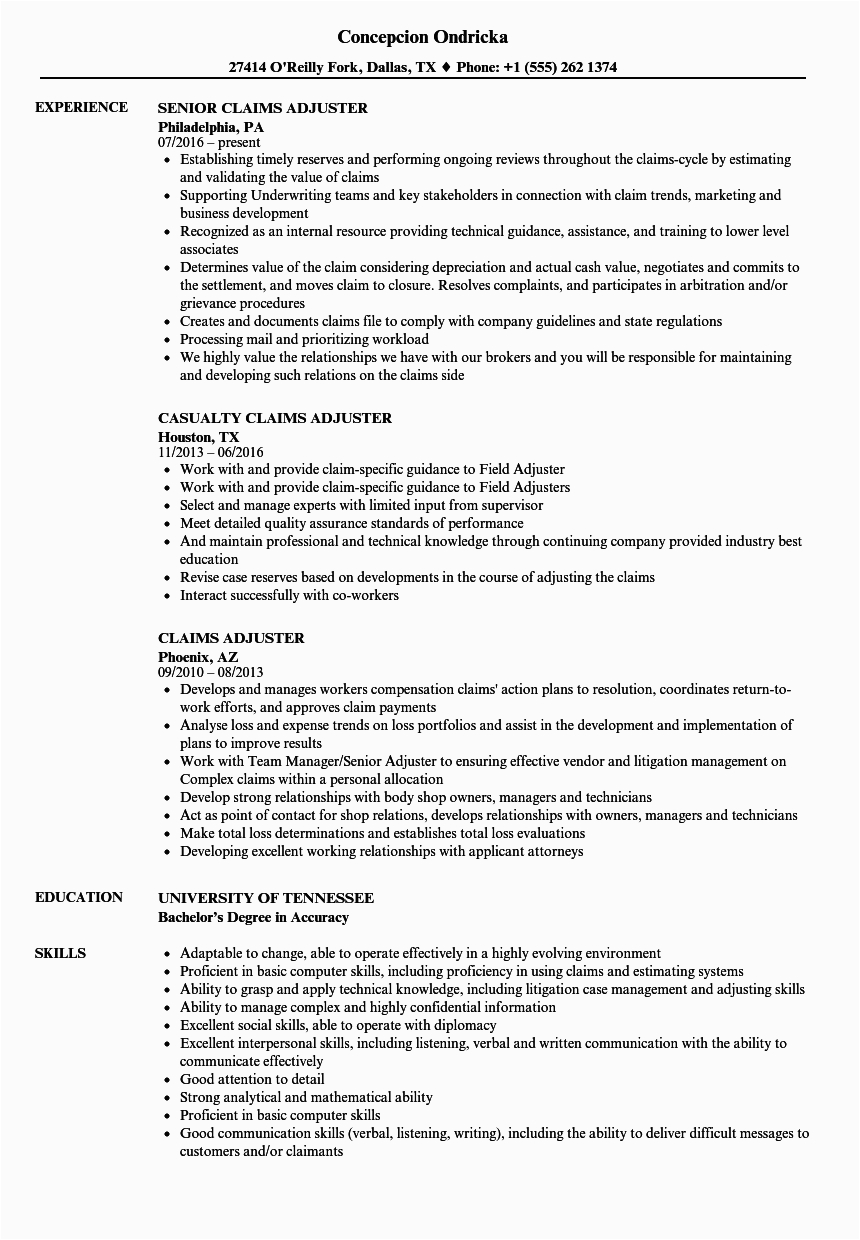 Resume Templates for Insurance Claims Adjuster Insurance Adjuster Resume Template Klauuuudia
