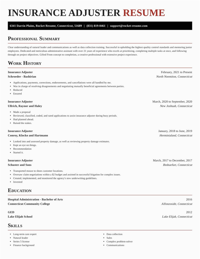 Resume Templates for Insurance Claims Adjuster Insurance Adjuster Resumes
