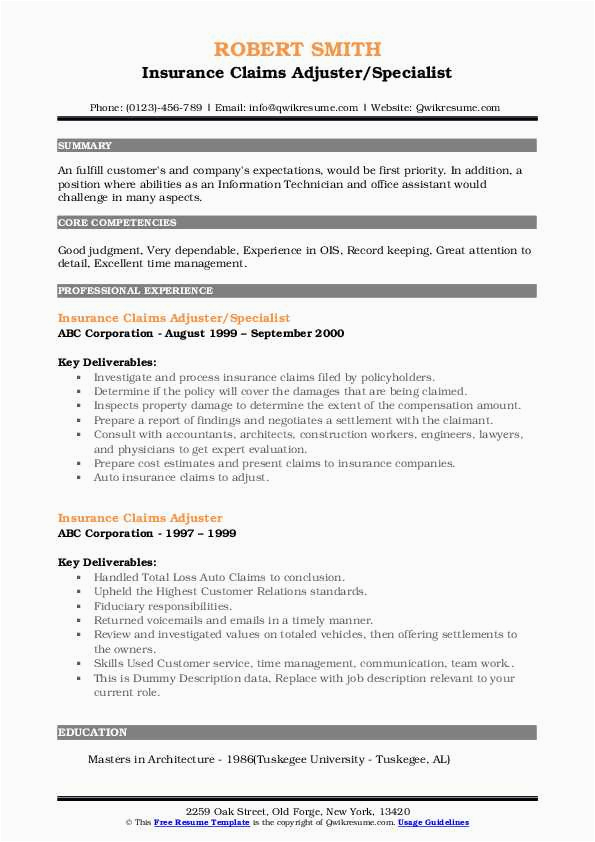 Resume Templates for Insurance Claims Adjuster Insurance Claims Adjuster Resume Samples