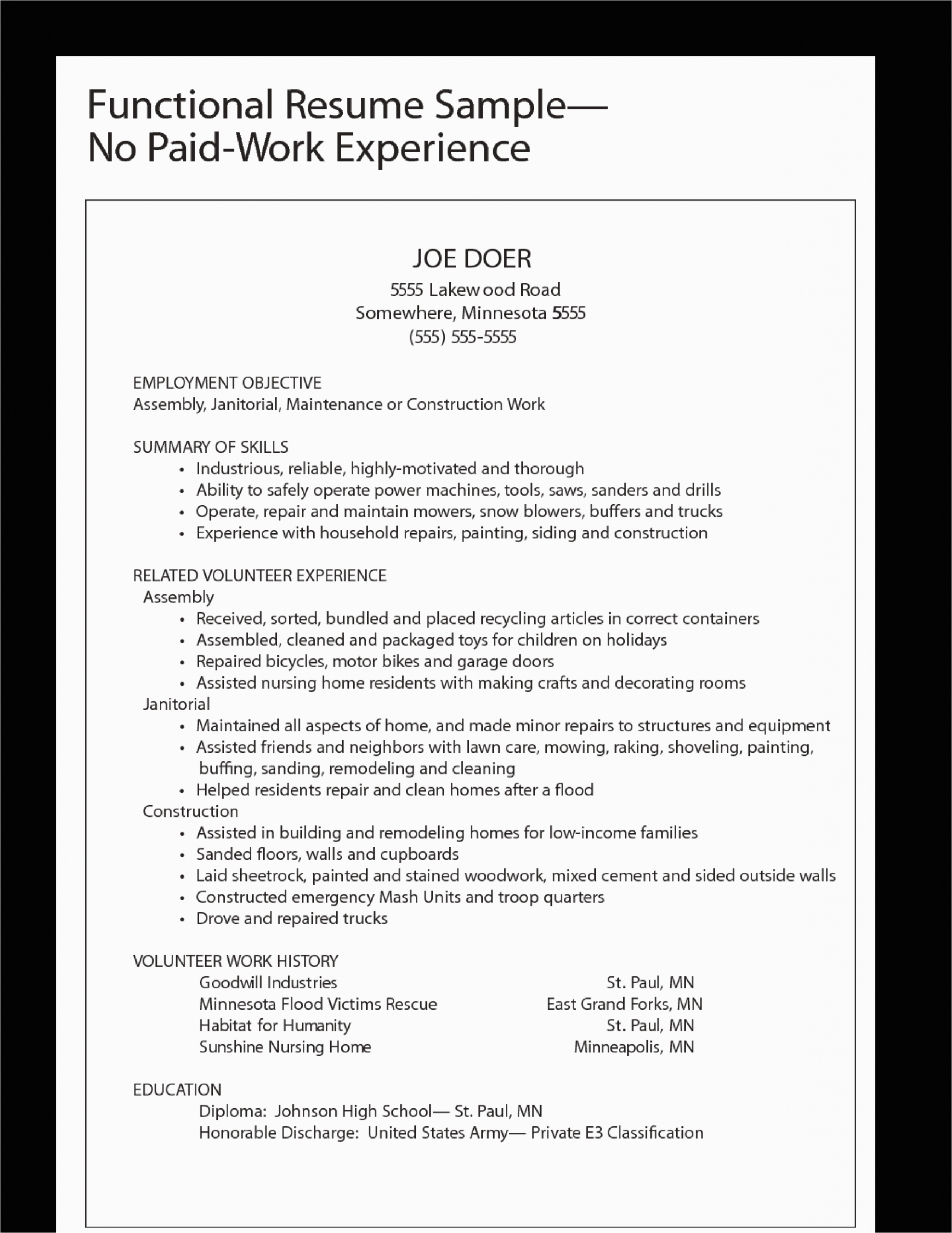 Resume Templates for Little Job Experience Functional Work Experience Resume Sample