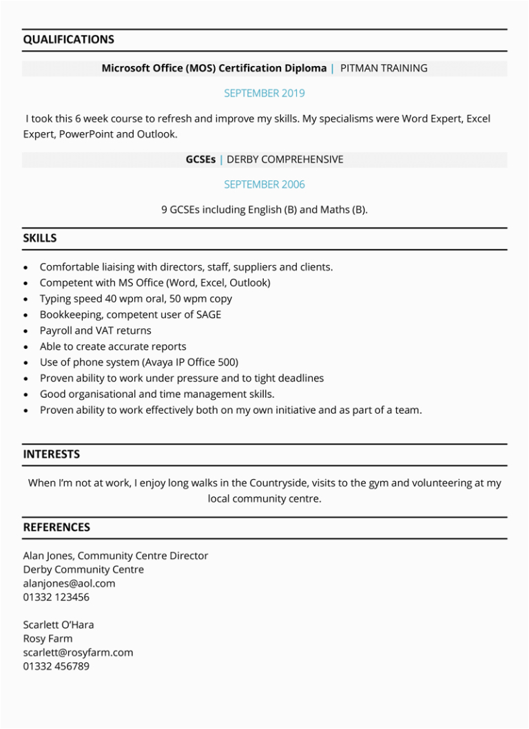 Resume Templates for Mums Returning to Work Mum Returning to Work Cv Example Free One Page Cv