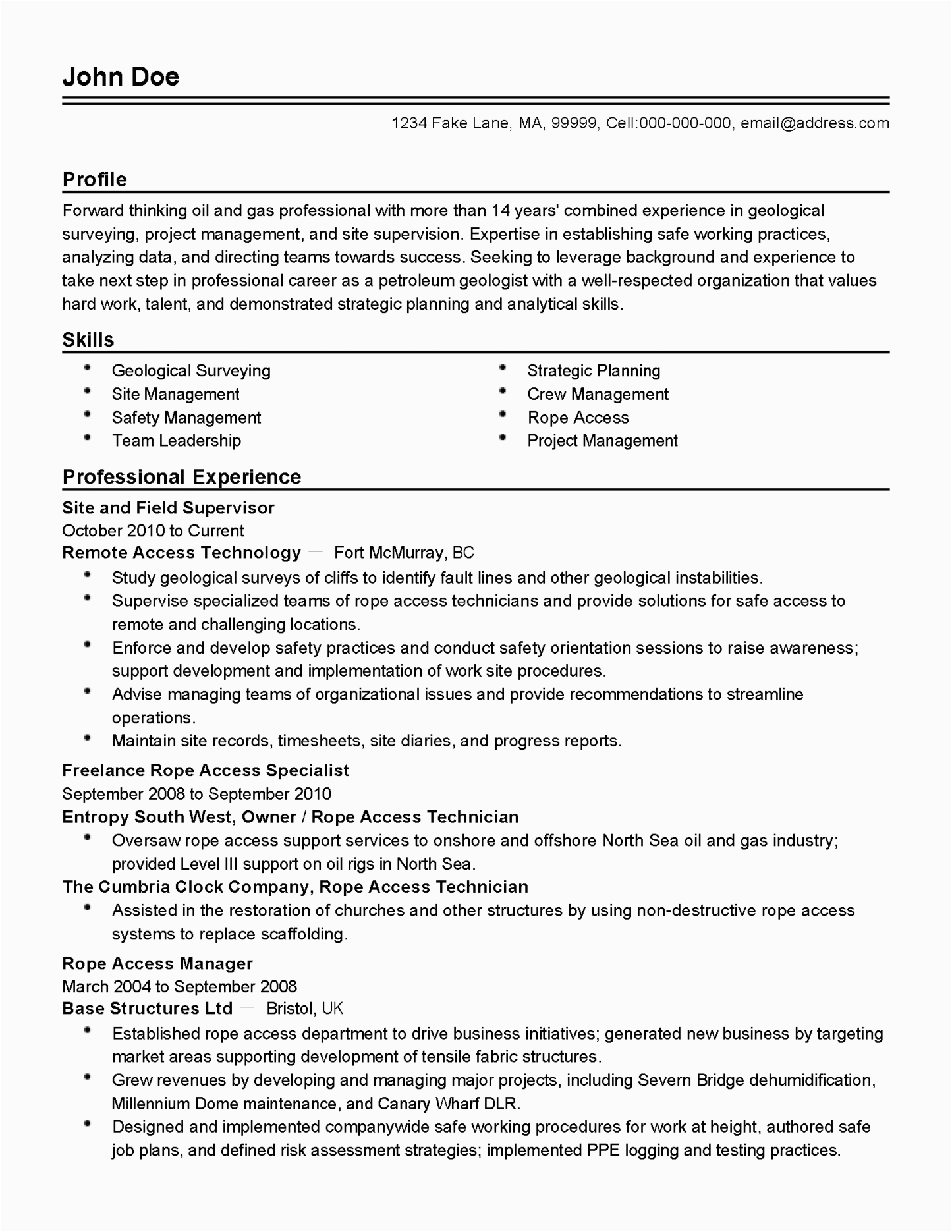 Resume Templates for Oil and Gas Industry Oil and Gas Resume Examples