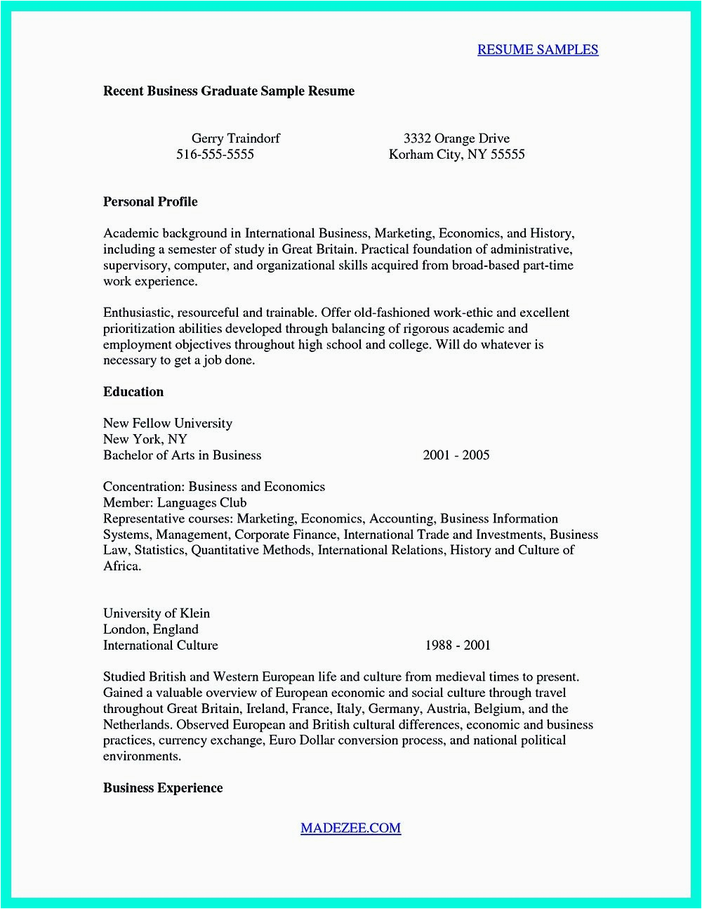 Resume Templates for Recent College Graduate with No Experience Cool Sample Of College Graduate Resume with No Experience