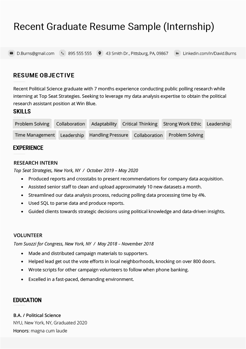 Resume Templates for Recent College Graduate with No Experience Recent College Graduate Resume Examples Plus Writing Tips