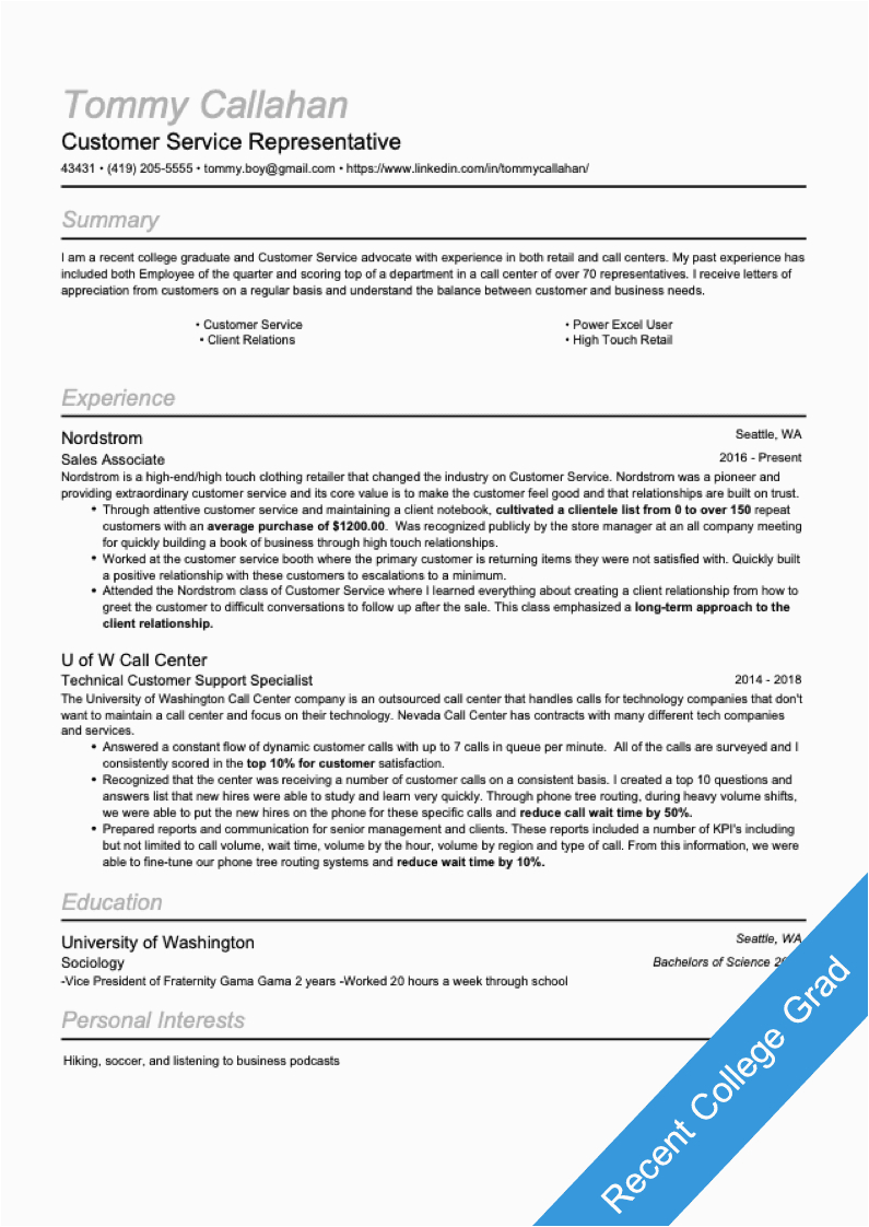 Resume Templates for Recent College Graduate with No Experience Resume Templates