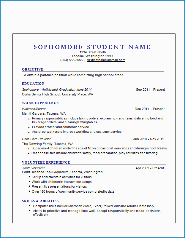 Resume Templates for Students with Little Experience High School Student Resume with No Work Experience