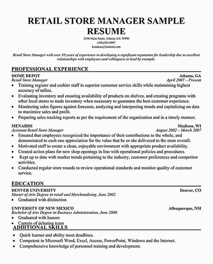 Retail Management Resume Examples and Samples Reveal the Secrets Of Having the Best Retail Manager Resume