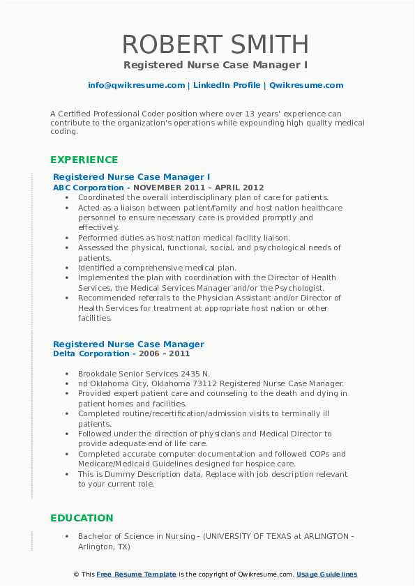 Rn Case Management Certified Sample Resume Registered Nurse Case Manager Resume Samples