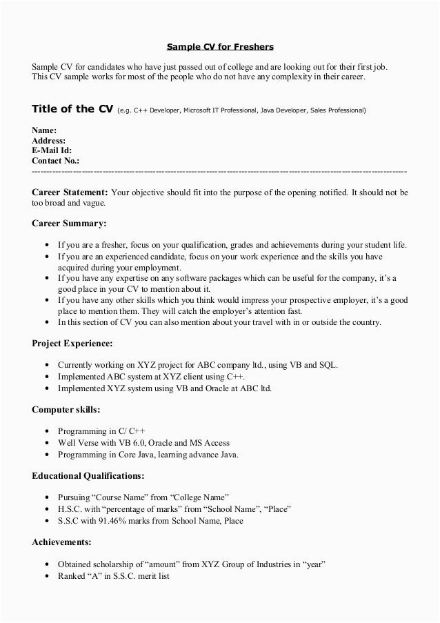 Sample Achievements In Resume for Freshers Awards and Achievements In Resume for Freshers Best Resume Examples