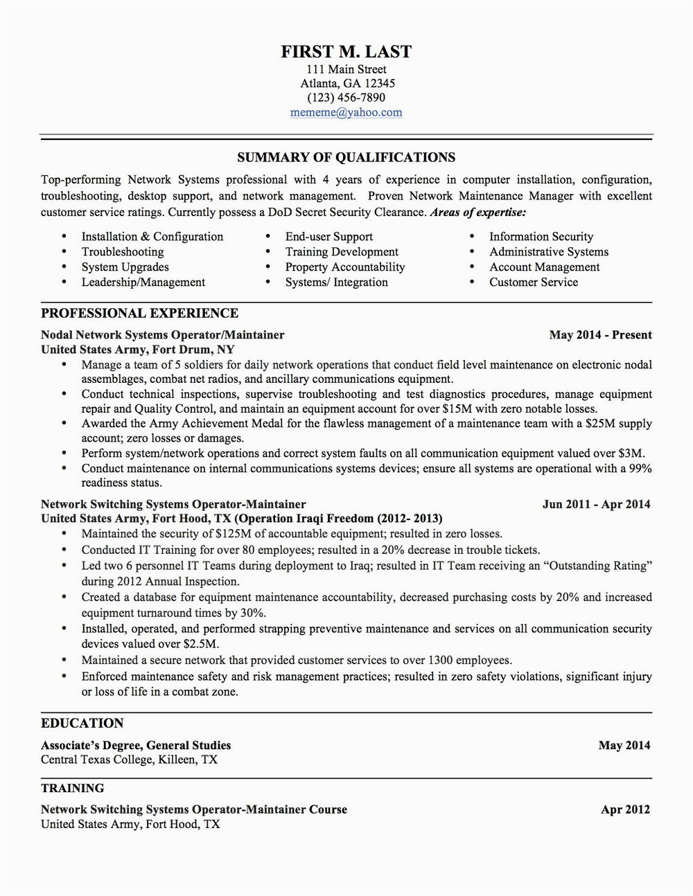 Sample Civilian Resume with Military Experience Military Resumes for Civilian Jobs Mryn ism