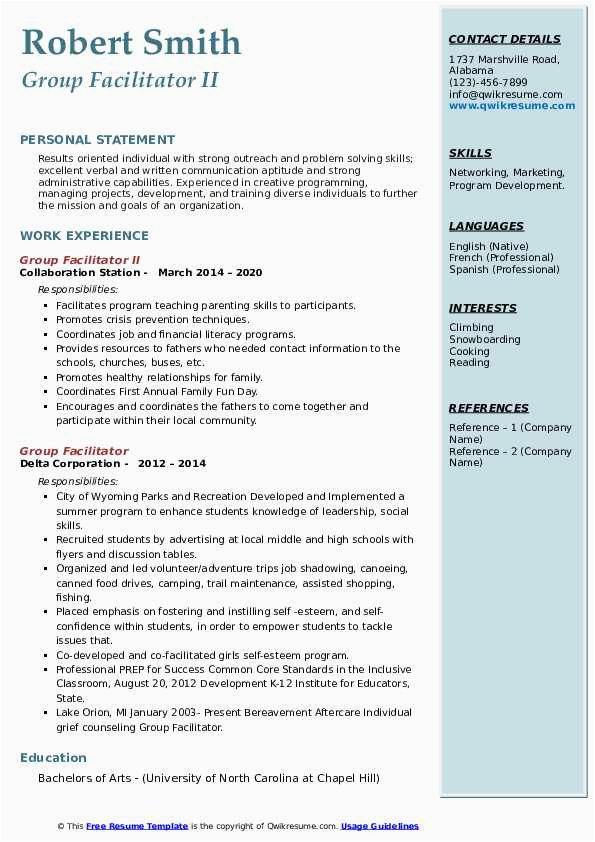 Sample Class Group Project Info In Resume Group Facilitator Resume Samples