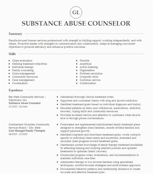 Sample Clinical Substance Abuse Counselor Resume Substance Abuse Counselor and Case Manager Resume Example Pany Name