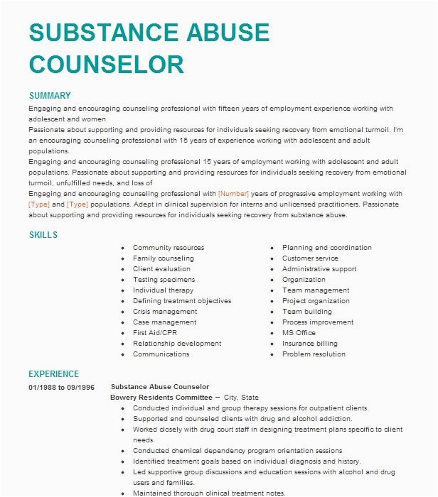 Sample Clinical Substance Abuse Counselor Resume Substance Abuse Counselor Resume Example