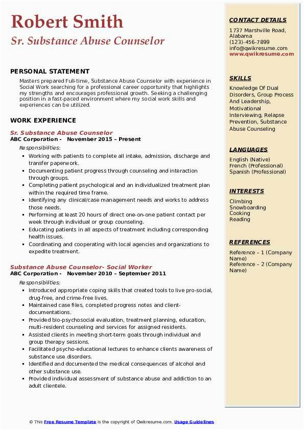 Sample Clinical Substance Abuse Counselor Resume Substance Abuse Counselor Resume Samples