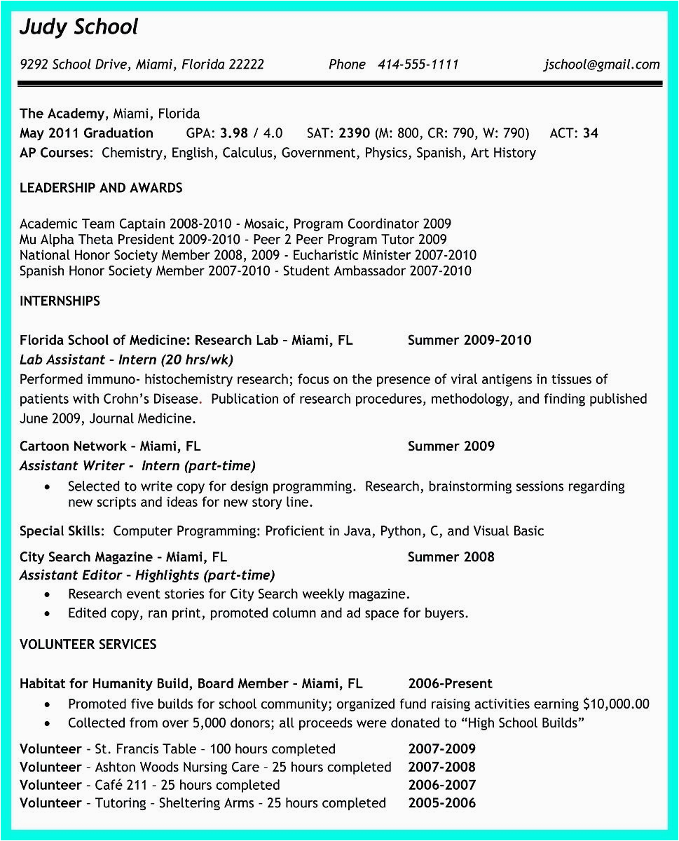 Sample College and High School Resume College Admission Resume Template Beautiful the Perfect College Resume