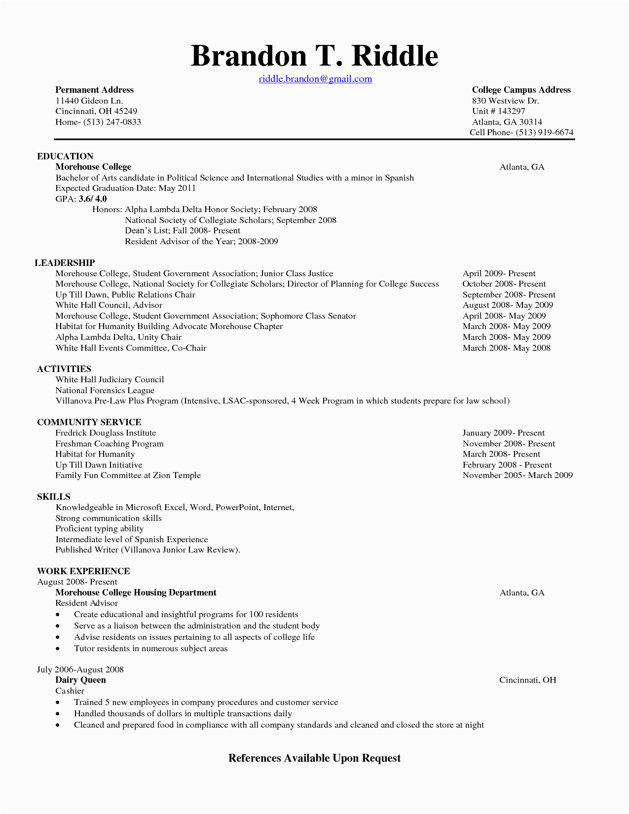 Sample College Application Resume with athletic Honors College Freshman Resume Template Google Search