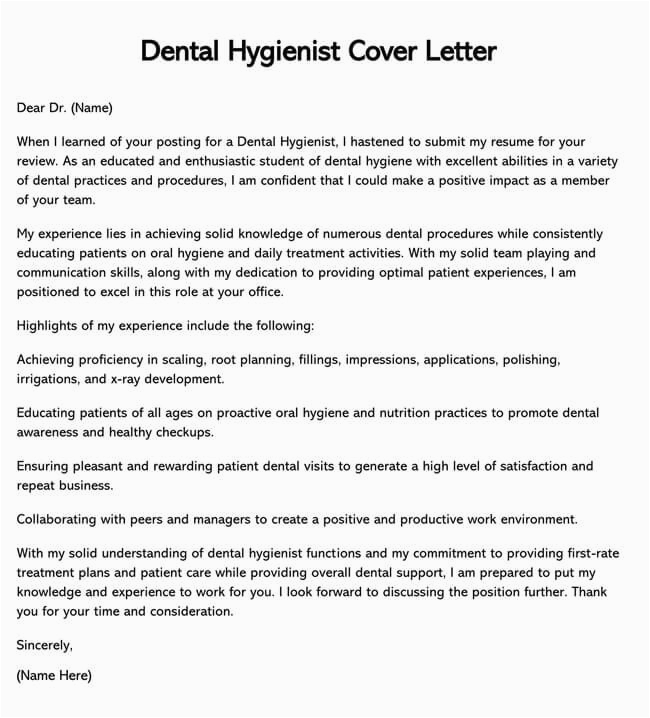 Sample Dental Hygiene Cover Letter and Resumes Dental Hygienist Cover Letter Examples How to format