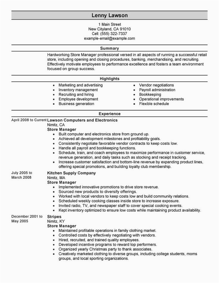 Sample Department Store Sale Supervisor Resume Retail Store Manager Resume Lovely Best Store Manager Resume Example