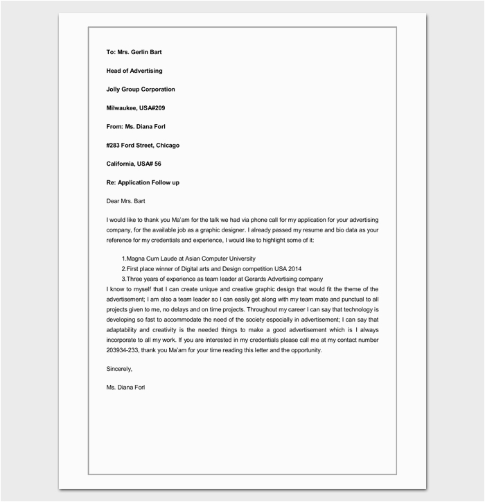 Sample Follow Up Phone Call after Submitting Resume Follow Up Letter Template 10 formats Samples & Examples