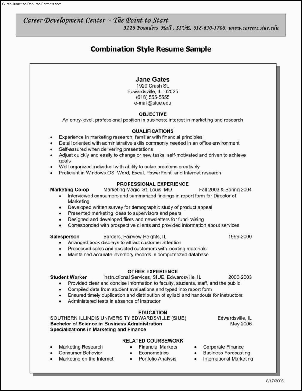 Sample for A Combination Resume for It Free Bination Resume Templates