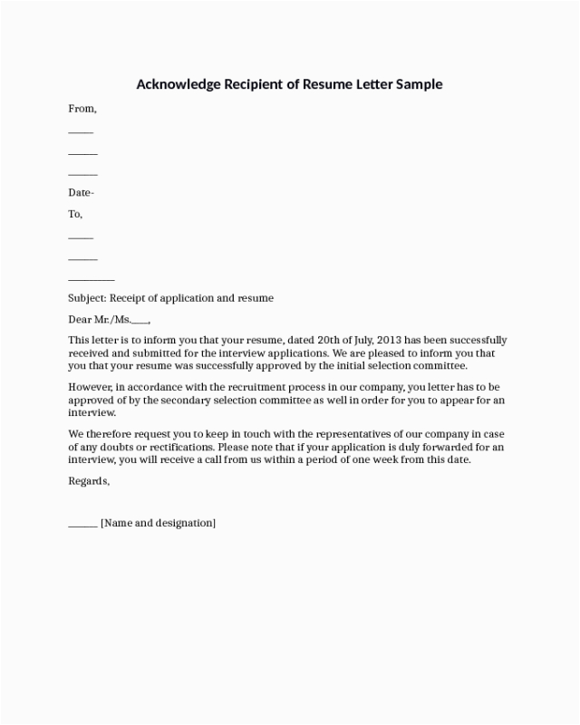 Sample Letter for Recpiep Of Resume Acknowledge Recipient Of Resume Letter Sample Edit Fill Sign Line