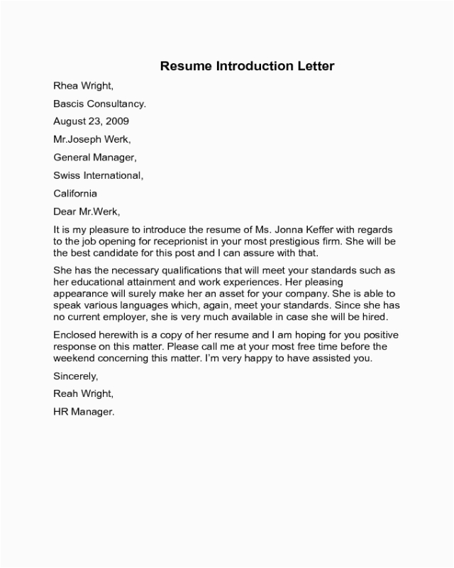 Sample Letter Of Introduction for Resume Resume Introduction Letter Sample Edit Fill Sign Line
