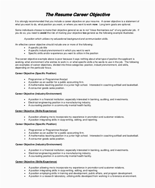 Sample Objective Of Resume for Teachers Free 8 Sample Objective for Resume Templates In Pdf