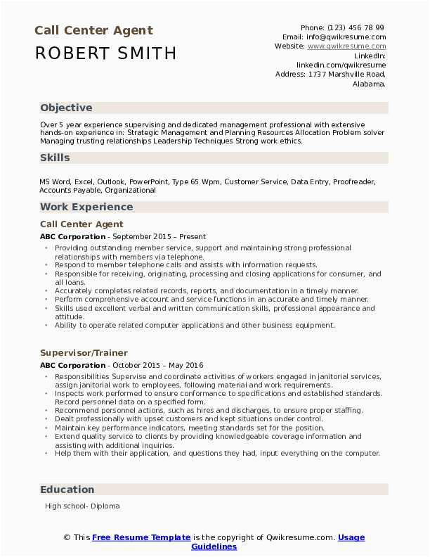 Sample Objective Resume for Call Center Agent Call Center Agent Resume Samples