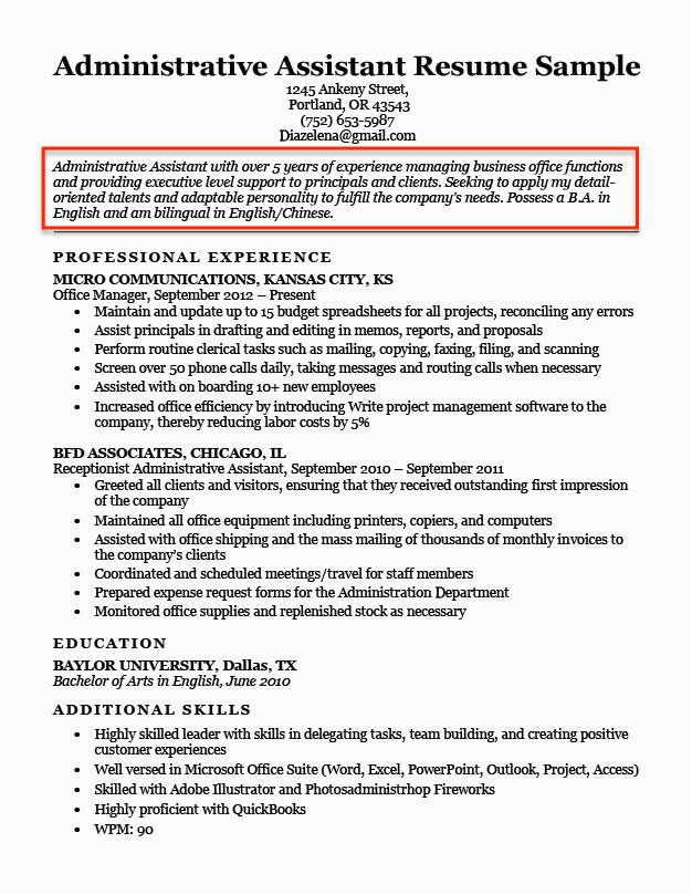 Sample Objective Sentence for Admin Resume Resume Objective Examples for Students and Professionals