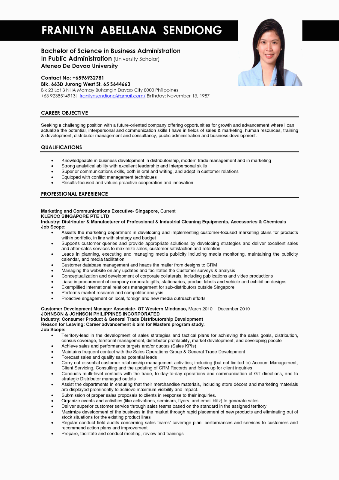 Sample Of Company Resume with Work Experience Business Administration Resume Samples