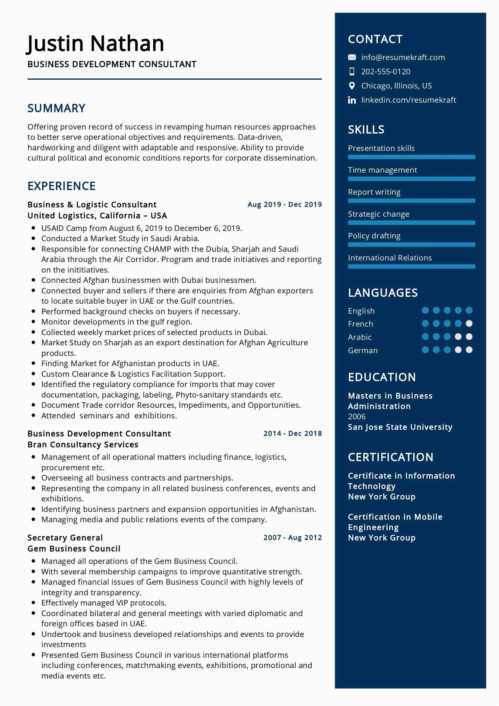 Sample Of Company Resume with Work Experience Business Development Consultant Resume Sample Resumekraft