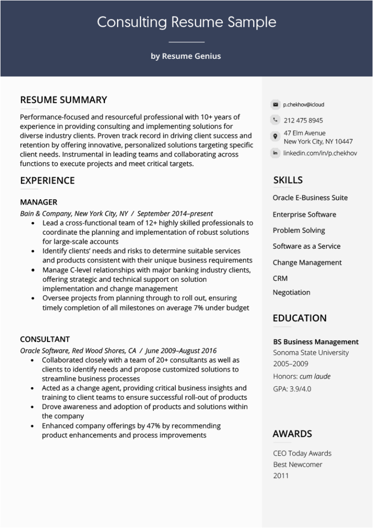 Sample Of Company Resume with Work Experience Consulting Resume Sample [free Download Writing Tips]
