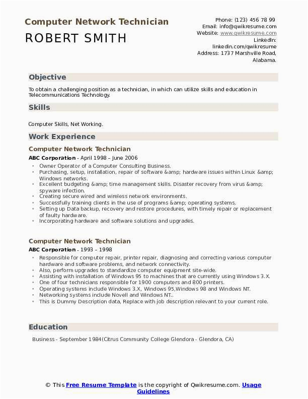 Sample Of Computer Network Technician Resume Puter Network Technician Resume Samples