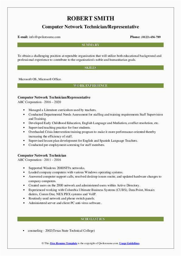 Sample Of Computer Network Technician Resume Puter Network Technician Resume Samples