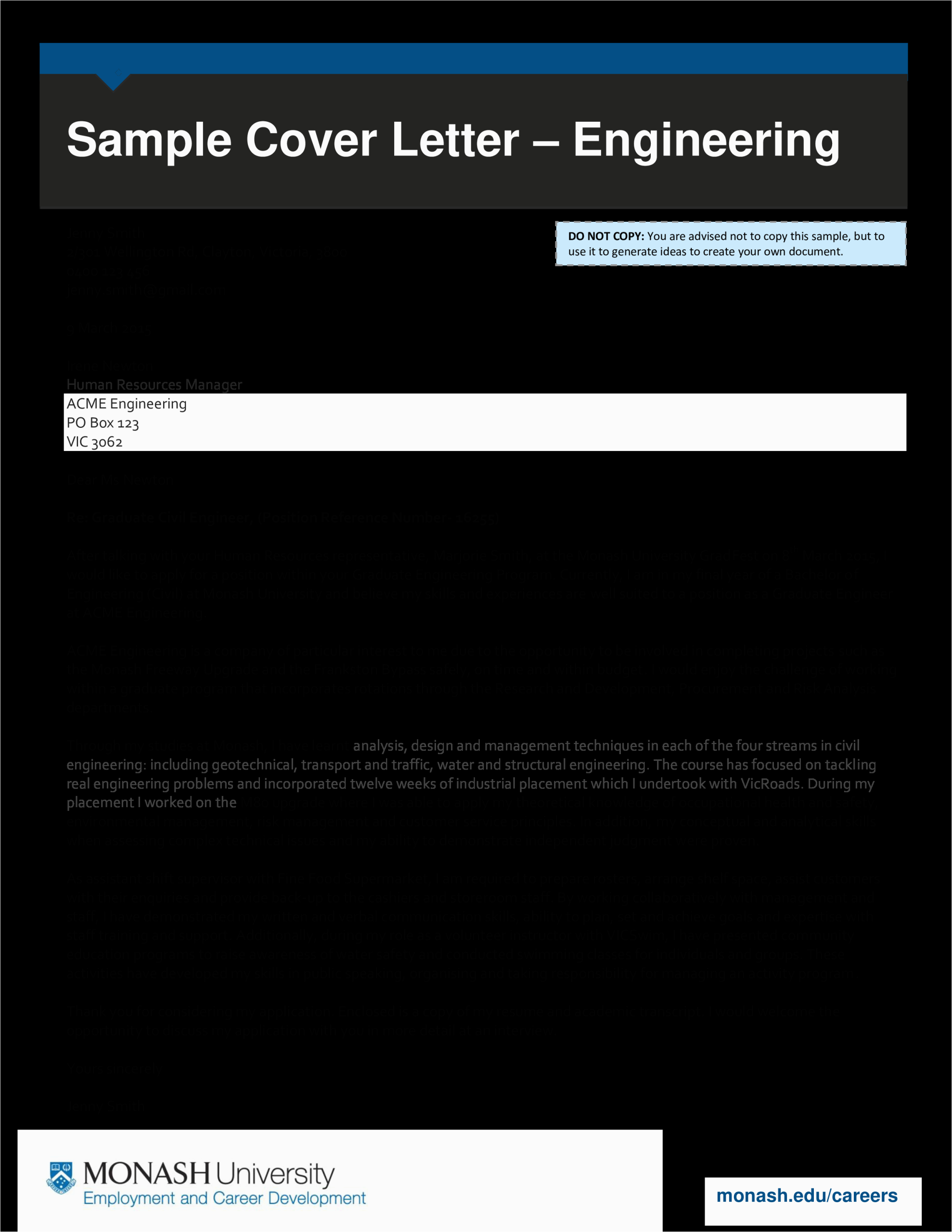 Sample Of Cover Letter for Engineering Resume Engineering Resume Cover Letter Sample