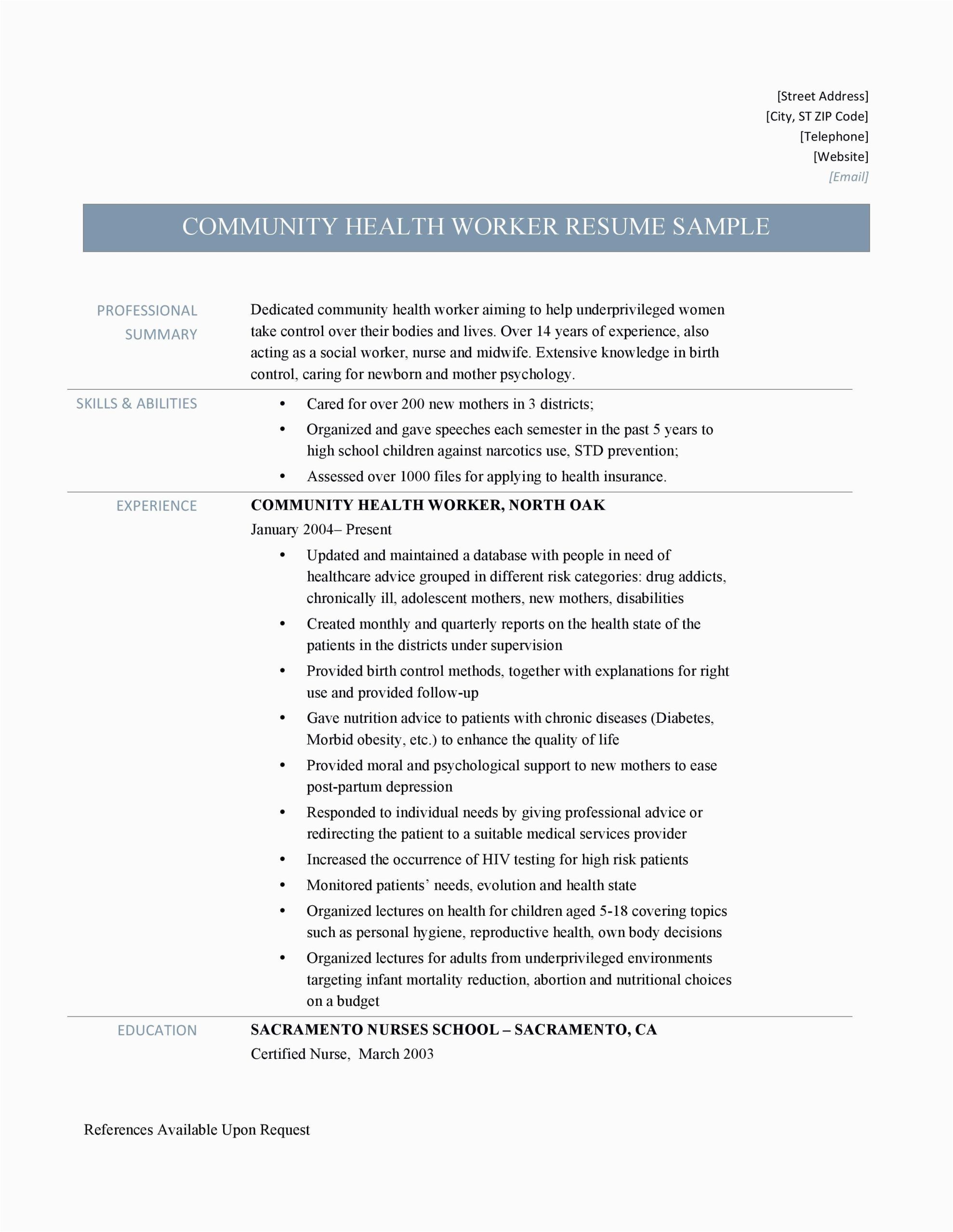 Sample Of Resume for Community Worker Munity Health Worker Resume Samples Tips and Templates