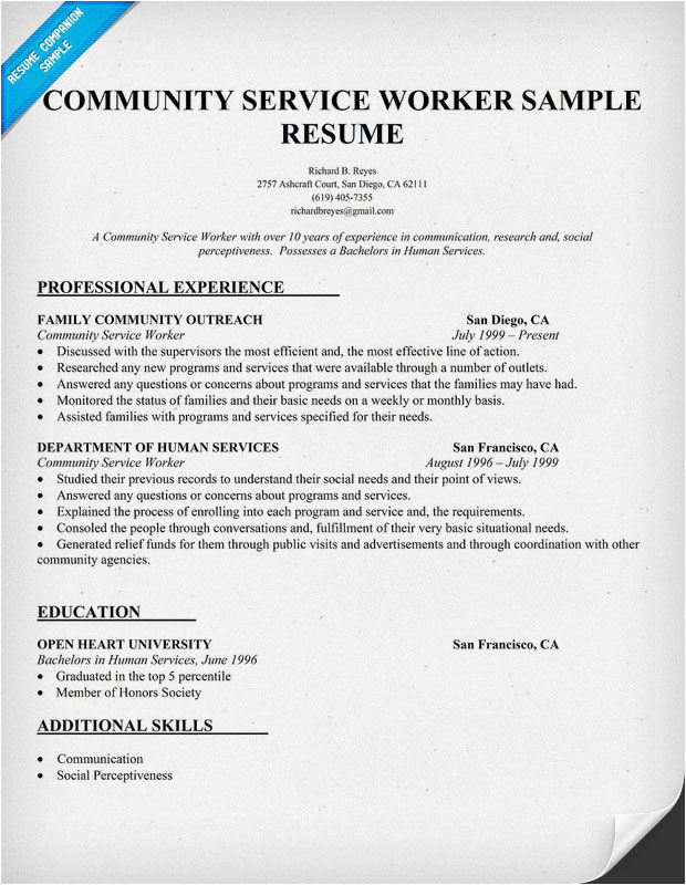 Sample Of Resume for Community Worker Munity Service Worker Resume Sample