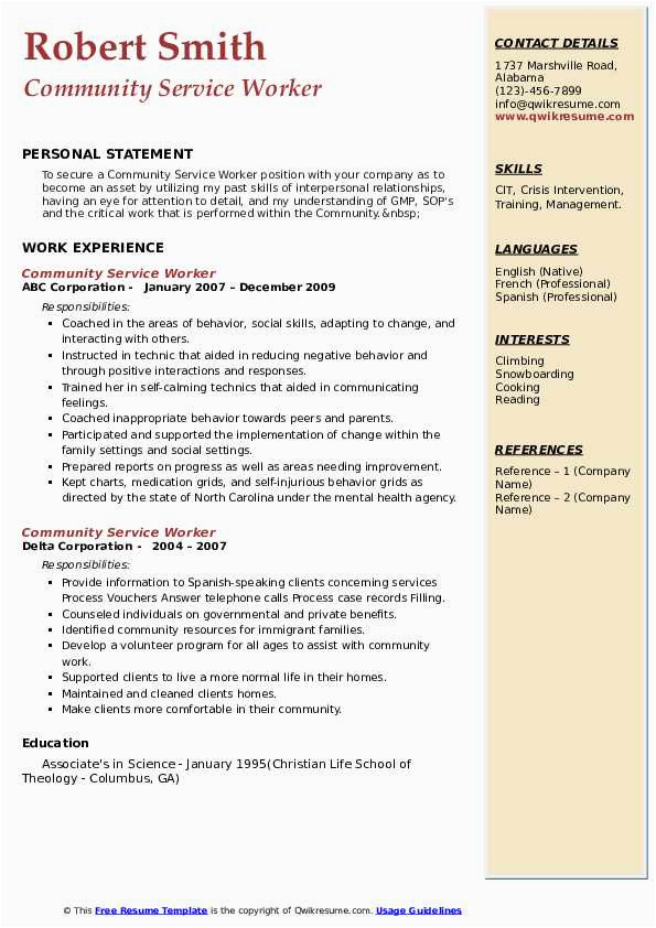 Sample Of Resume for Community Worker Munity Service Worker Resume Samples