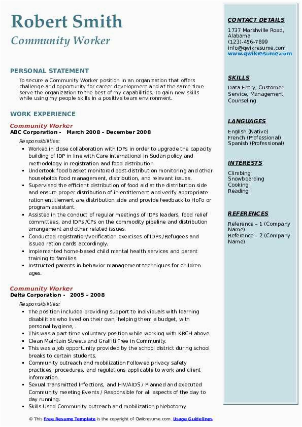 Sample Of Resume for Community Worker Munity Worker Resume Samples