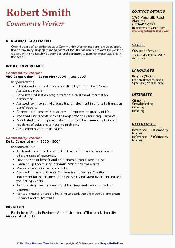 Sample Of Resume for Community Worker Munity Worker Resume Samples