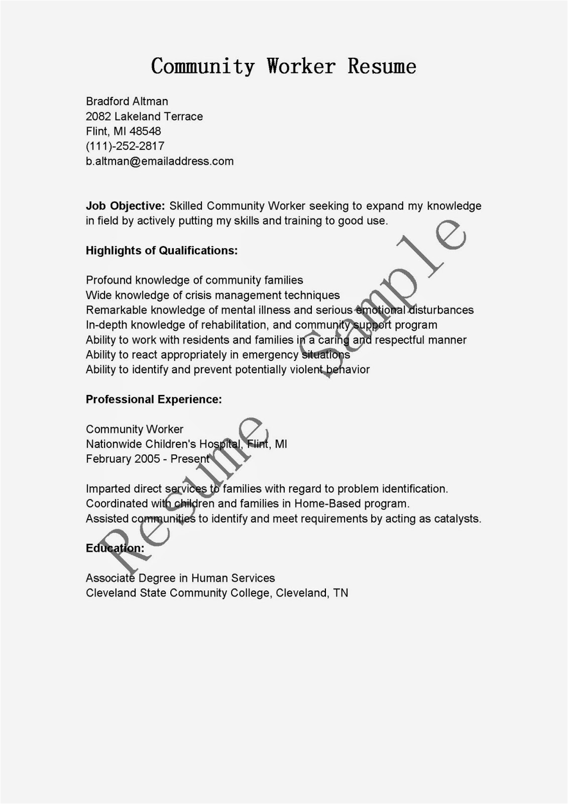 Sample Of Resume for Community Worker Resume Samples Munity Worker Resume Sample