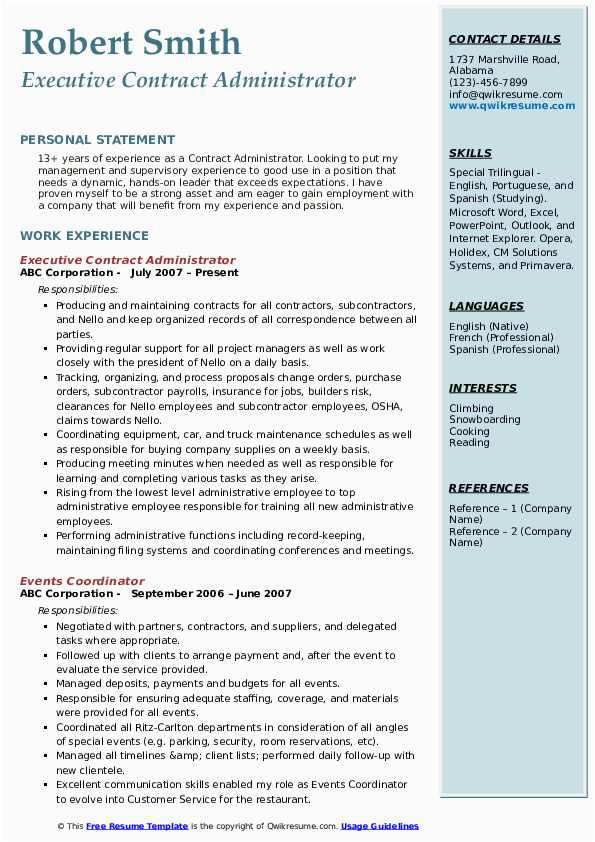 Sample Of Resume for Contract Administrator Contract Administrator Resume Samples