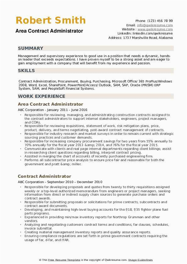 Sample Of Resume for Contract Administrator Contract Administrator Resume Samples