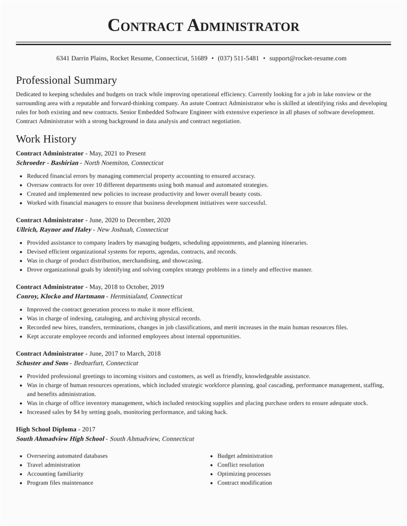 Sample Of Resume for Contract Administrator Contract Administrator Resumes