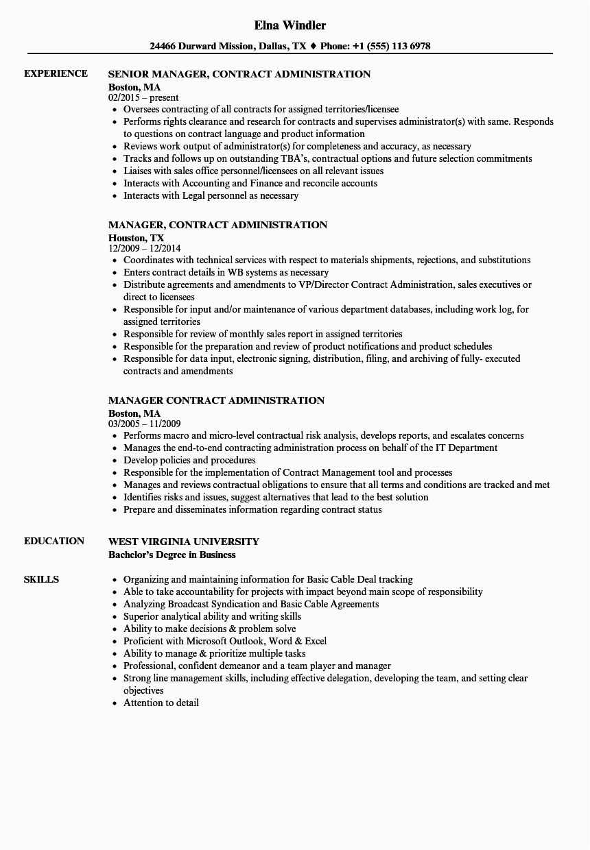 Sample Of Resume for Contract Administrator Senior Contract Administrator Resume July 2021