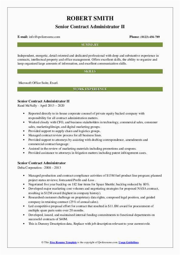 Sample Of Resume for Contract Administrator Senior Contract Administrator Resume Samples