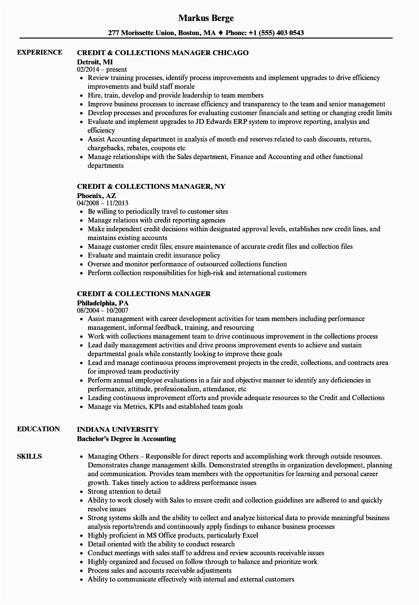 Sample Of Resume for Credit and Collections Supervisor Credit & Collections Manager Resume Samples