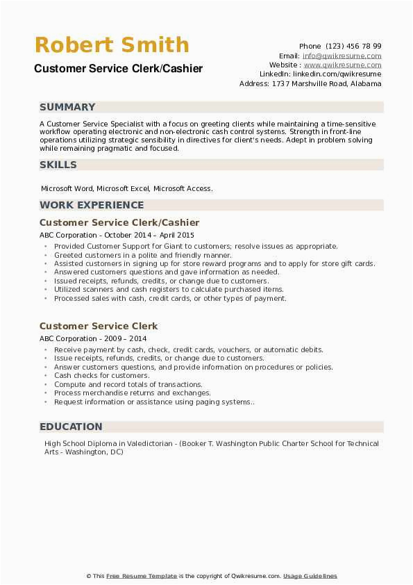 Sample Of Resume for Customer Service Clerk Customer Service Clerk Resume Samples