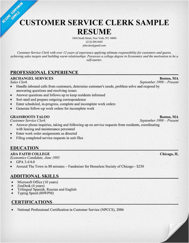 Sample Of Resume for Customer Service Clerk Resume Samples and How to Write A Resume